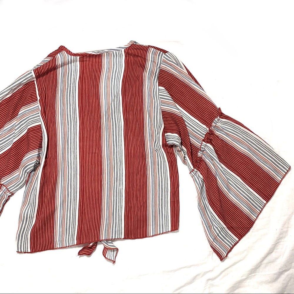 Lavender Field V-neck Striped Top Bell Sleeves - Picture 9 of 11